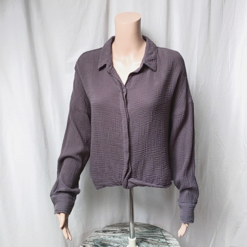 MONROW Gauze Button Down / Dark gray / Medium